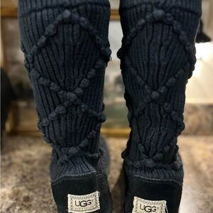 UGG Classic Argyle Women’s Boots Dark Knit Black Knee High Pull On Size 8